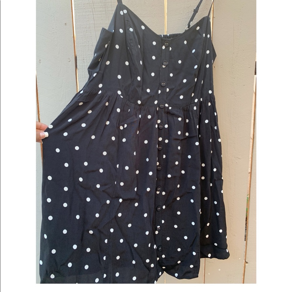 Forever21 black polka dot strappy dress. NWT